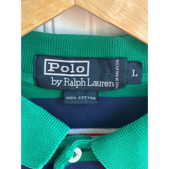 Polo by Ralph Lauren Striped Long Sleeve Polo Shirt Green Blue Men's Size Large - Picture 4 of 5
